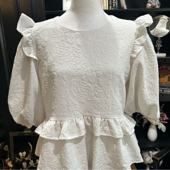 Anthropologies Free the Roses White Rose Tiered Blouse Size M - Picture 4 of 11